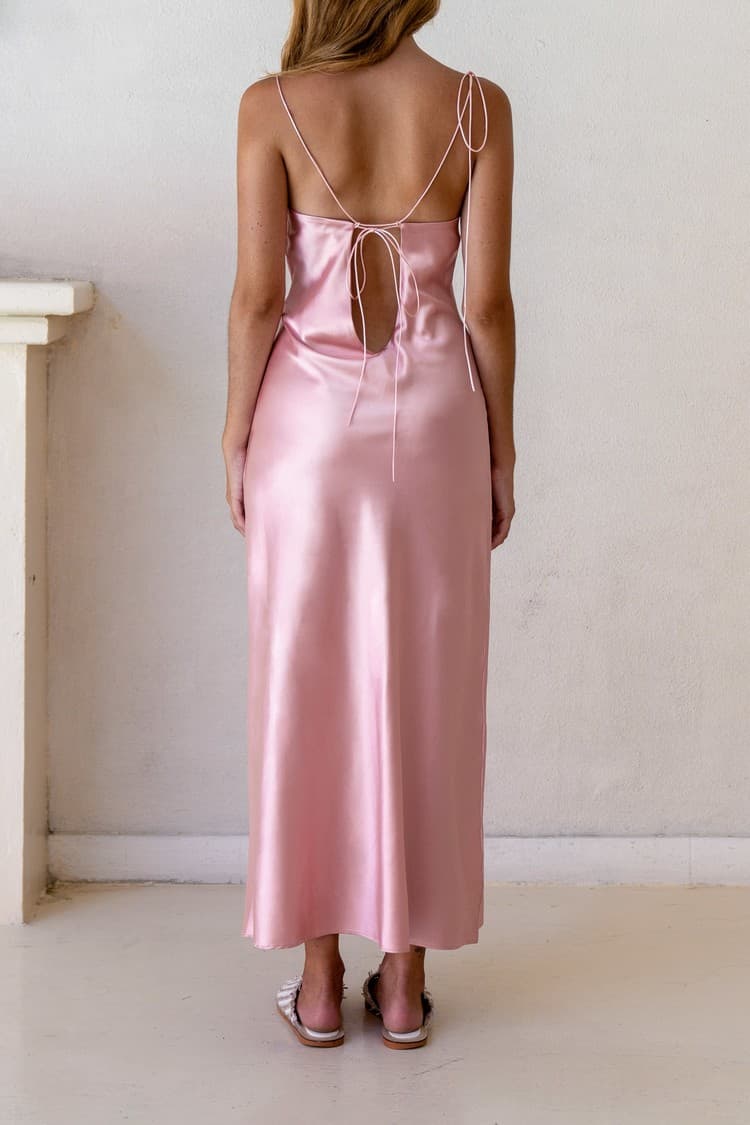 Kristen Pink Satin Slip Dress — vue 6