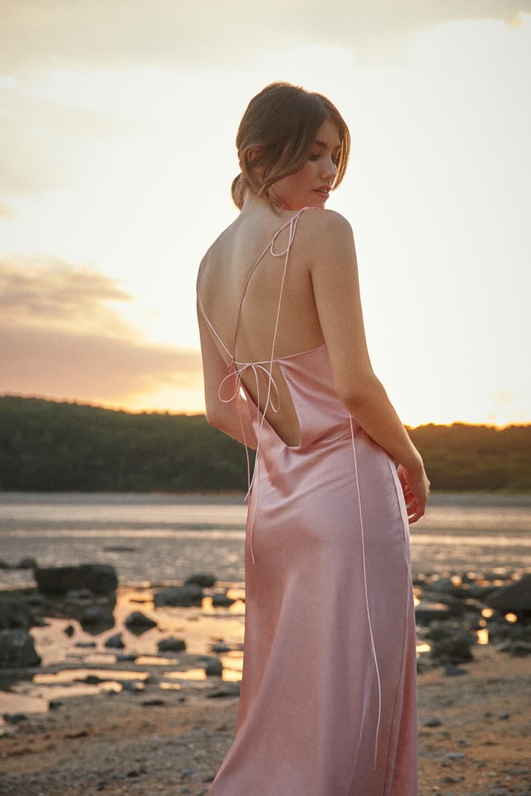 Kristen Pink Satin Slip Dress — vue 10