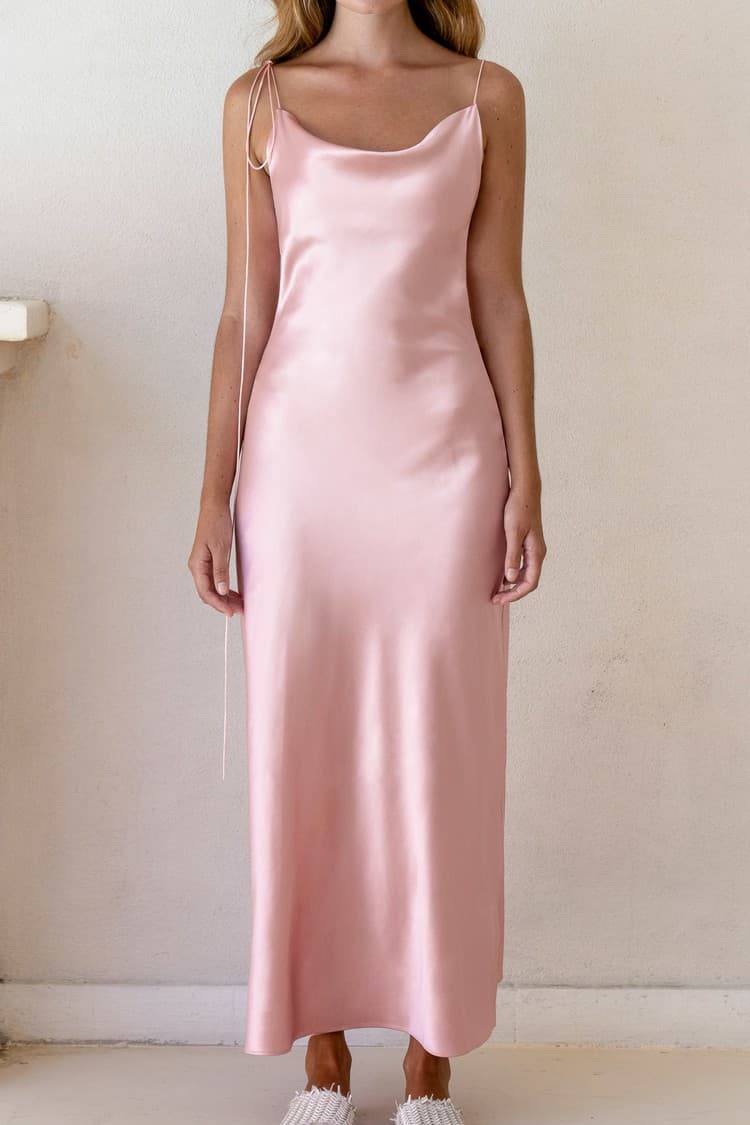 Kristen Pink Satin Slip Dress — vue 1
