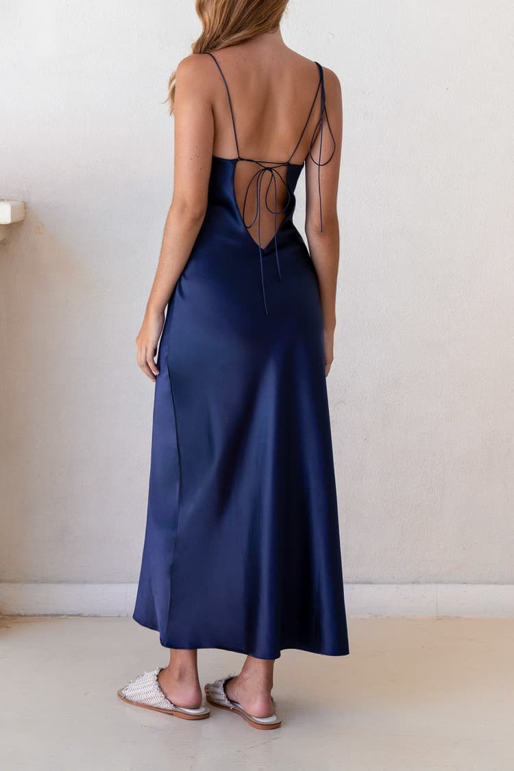 Kristen Navy Satin Slip Dress — vue 6