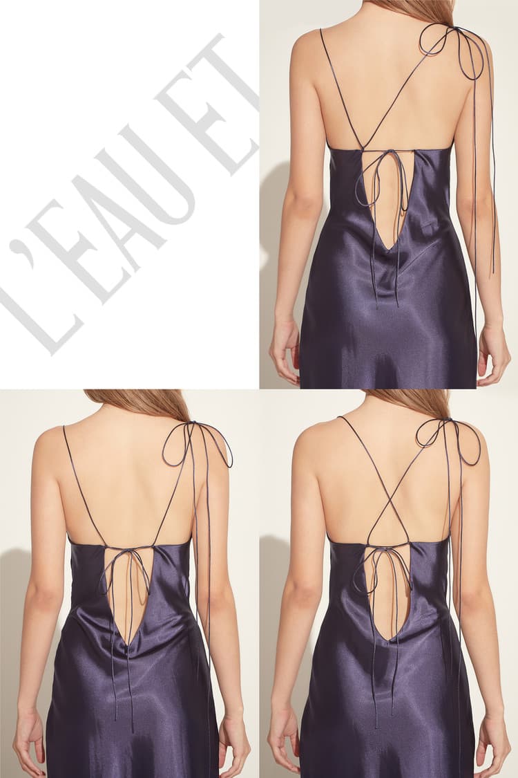 Kristen Navy Satin Slip Dress — vue 8