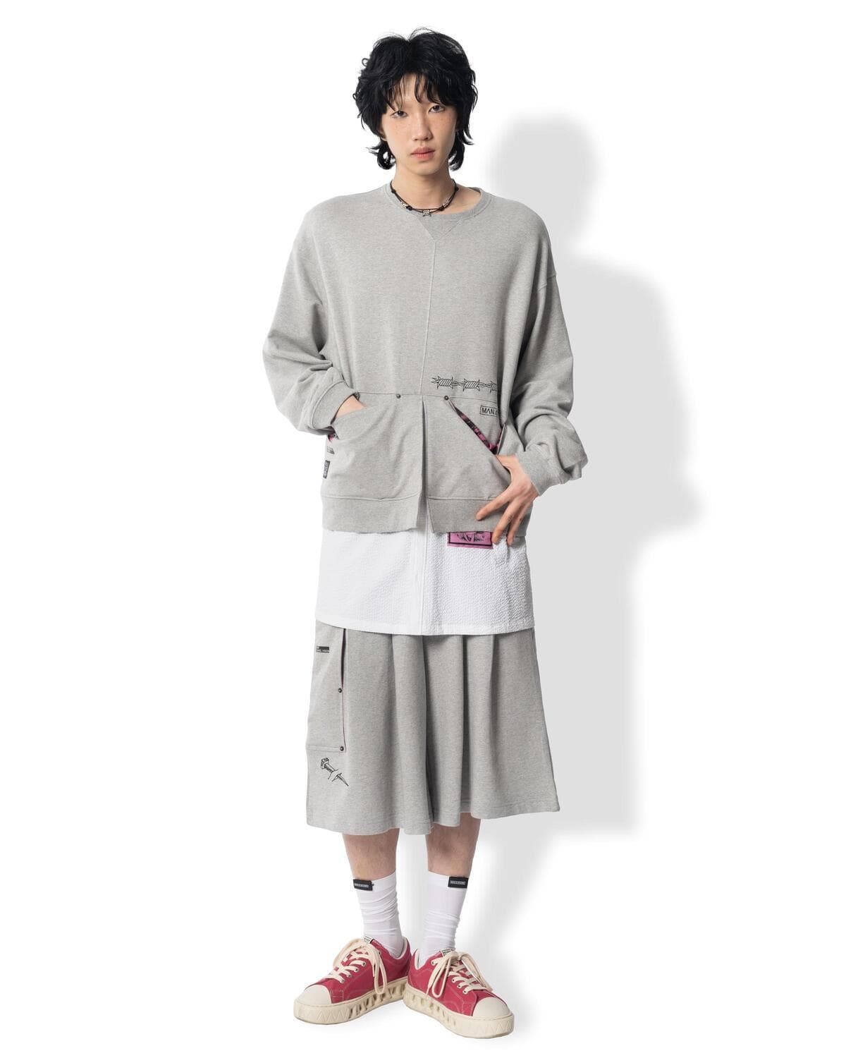 Stripe Lining Point Half Woven Sweatshirt (Gray) — vue 6