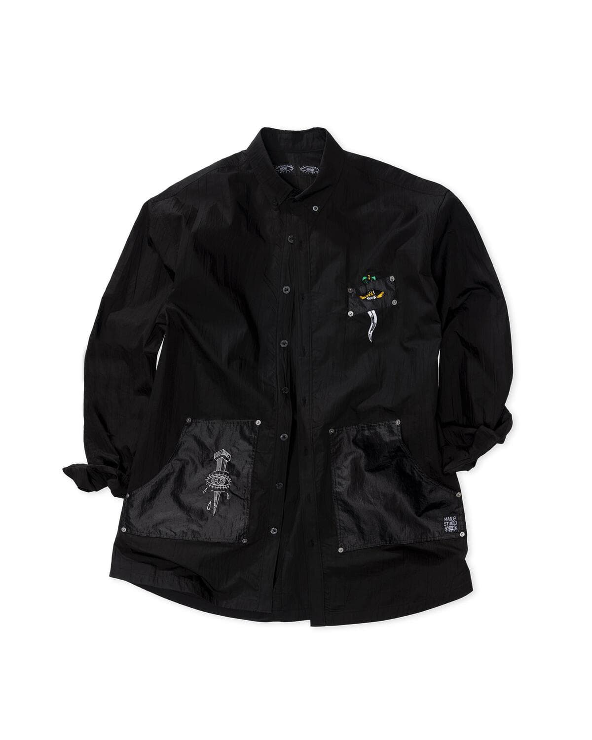 Pleated Signature Out-Pocket Shirt (Black) — vue 2