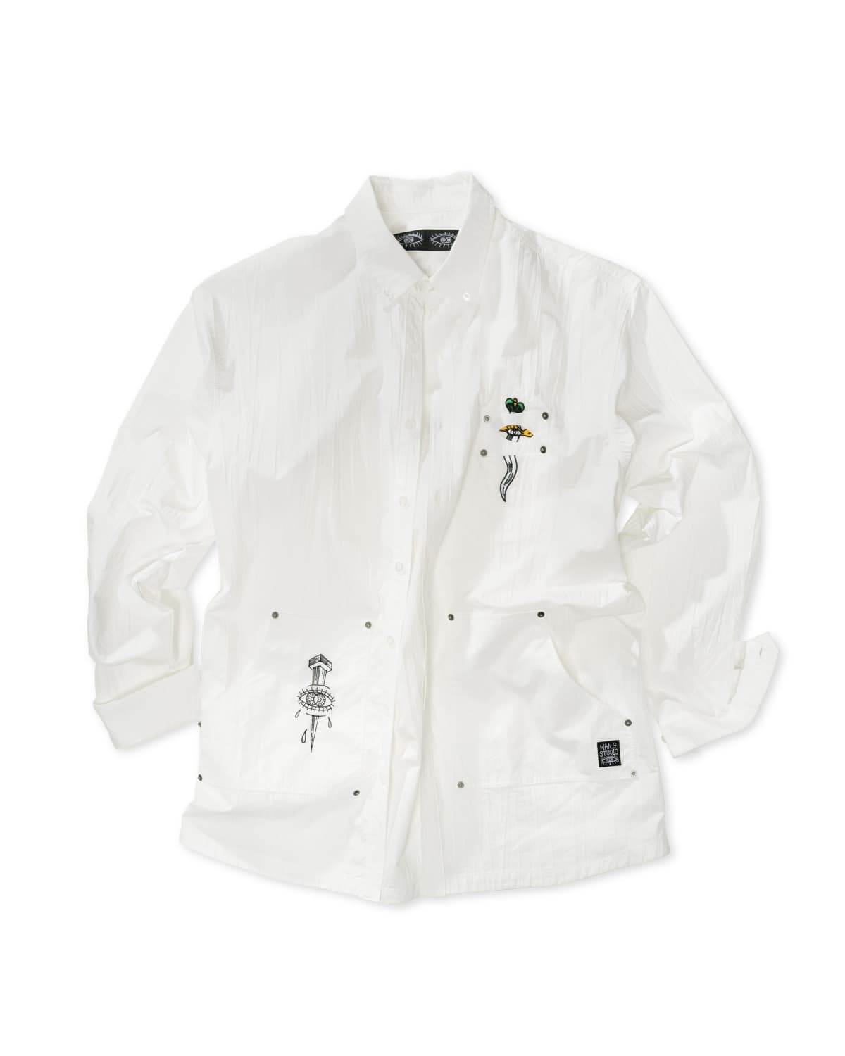 Pleated Signature Out-Pocket Shirt (White) — vue 1
