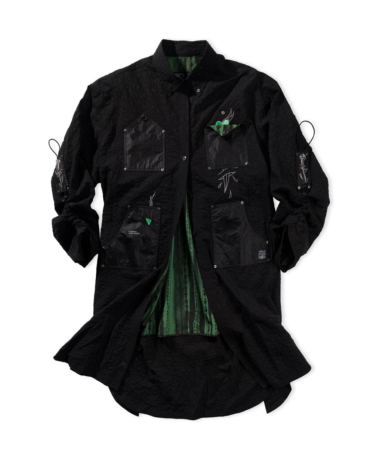 Leopard Shirring Long Shirt Jacket (Black) — vue 2