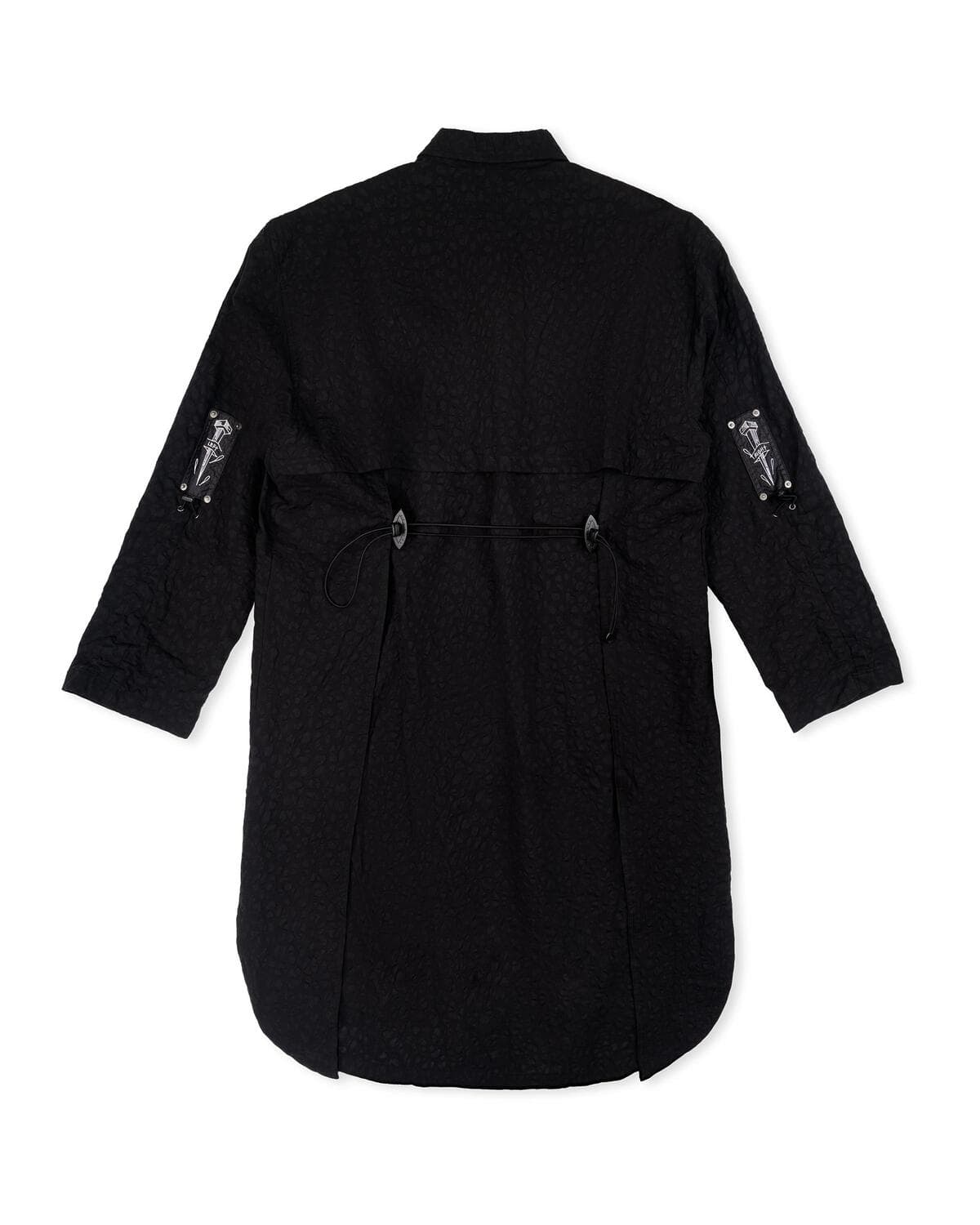 Leopard Shirring Long Shirt Jacket (Black) — vue 5