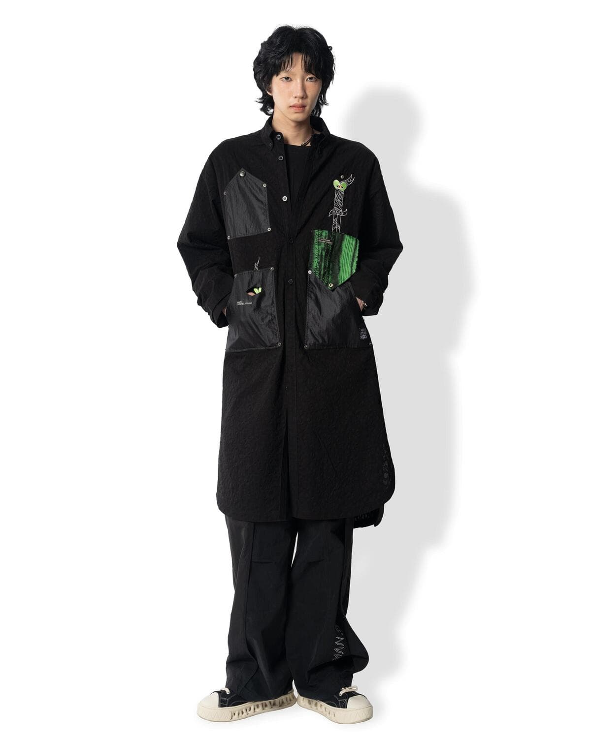 Leopard Shirring Long Shirt Jacket (Black) — vue 6