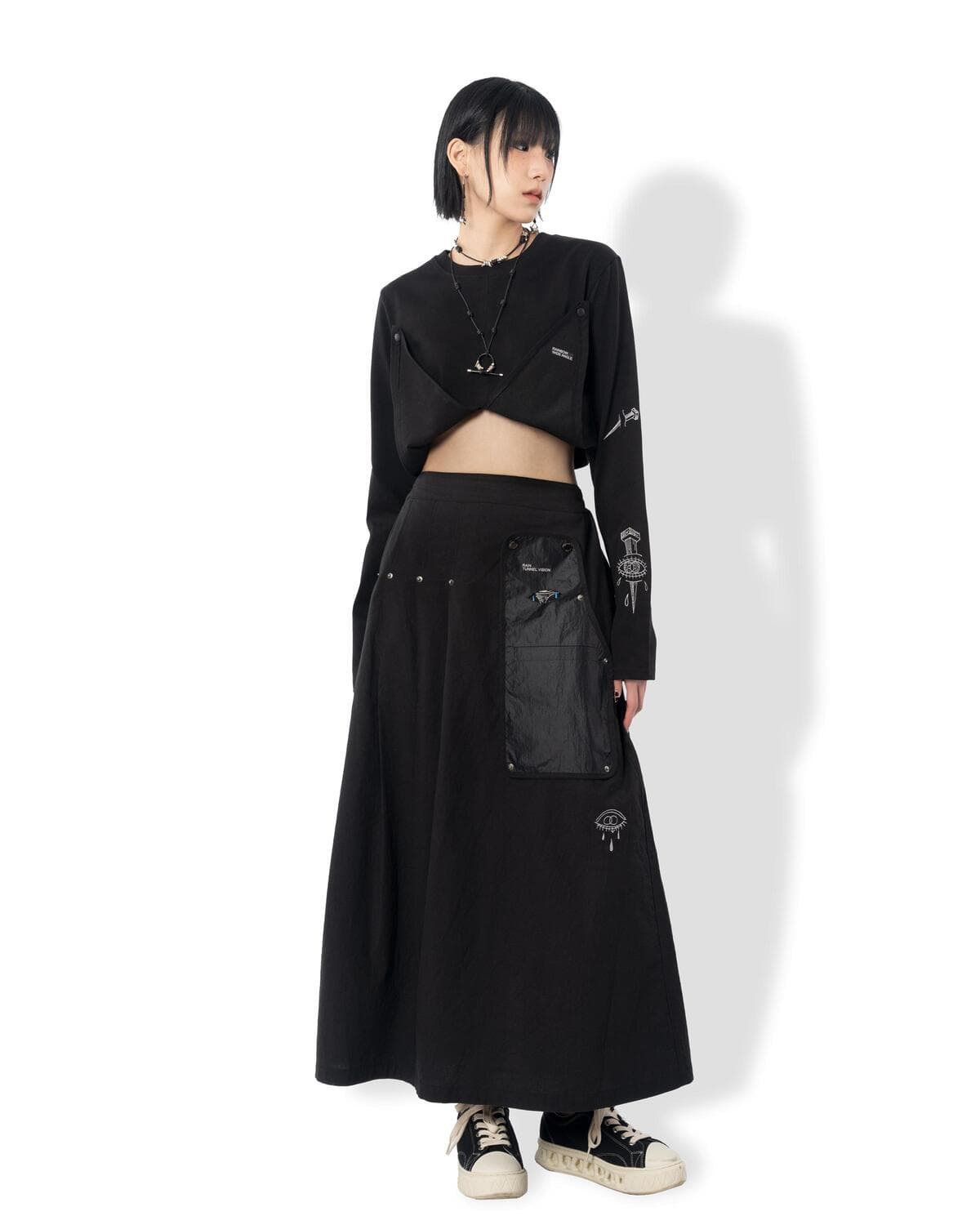 Crease Transform Long Skirt (Black) — vue 6