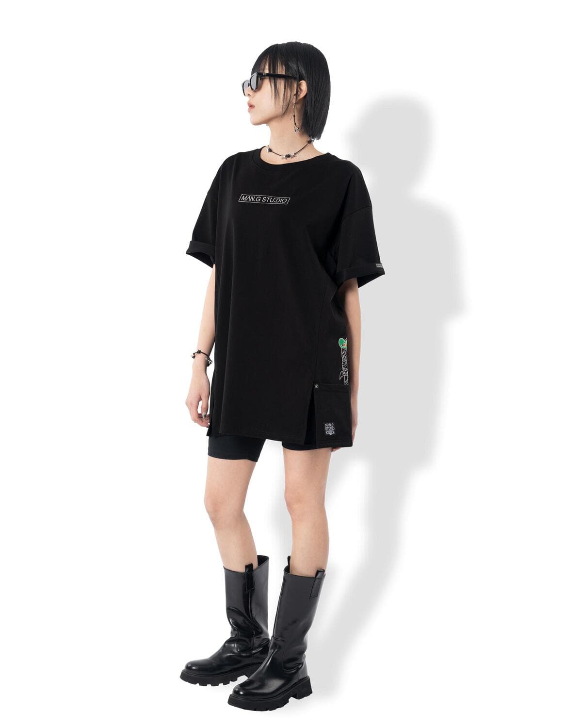 Pocket Point Slit Short Sleeve T-Shirt (Black) — vue 7