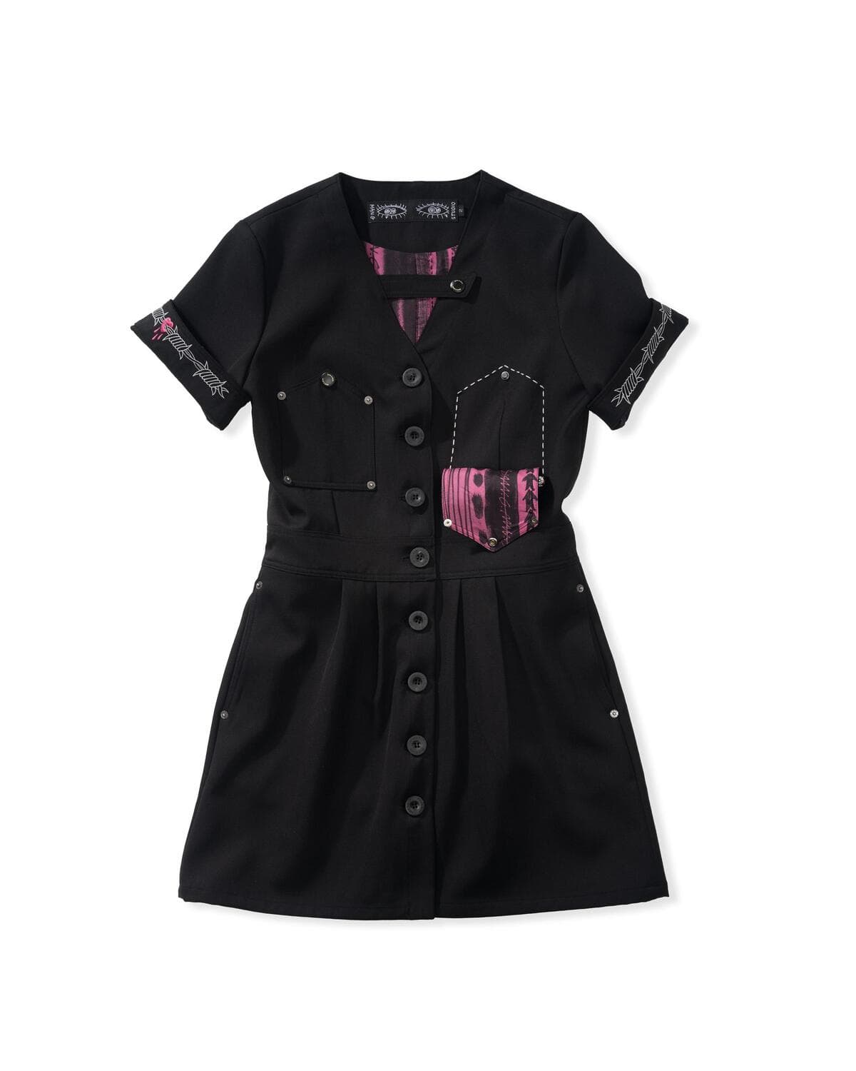 Drape V-neck Tab Dress (Black) — vue 2