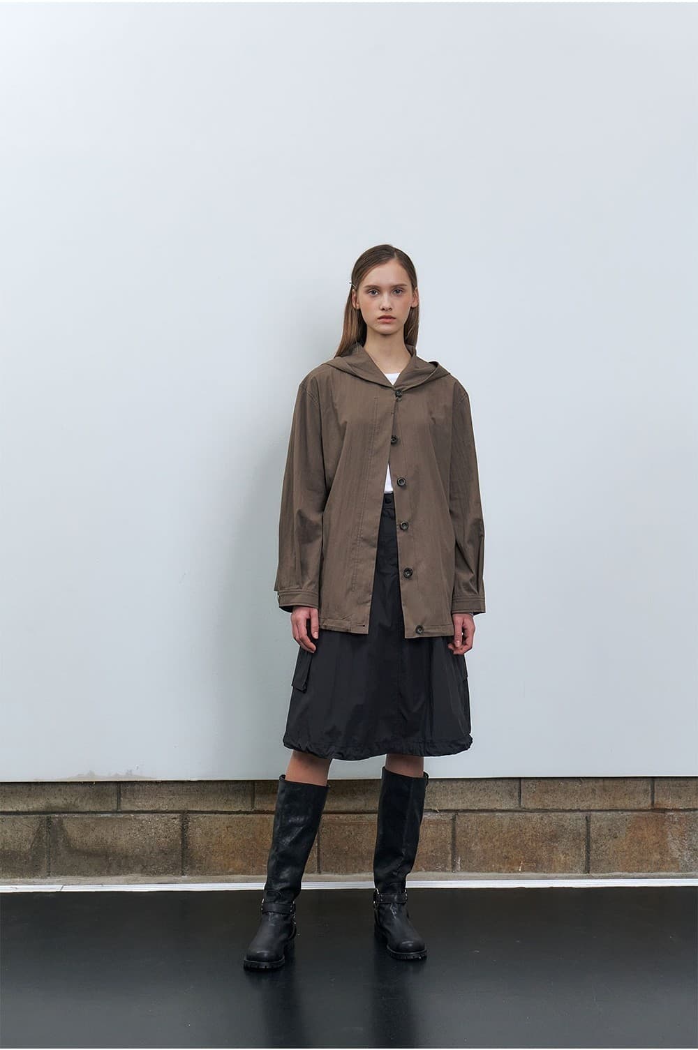 RTF SHAWL HOODED SHIRT_KHAKI BROWN — vue 7