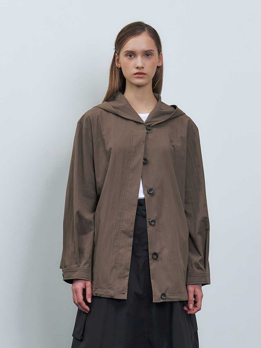 RTF SHAWL HOODED SHIRT_KHAKI BROWN — vue 1