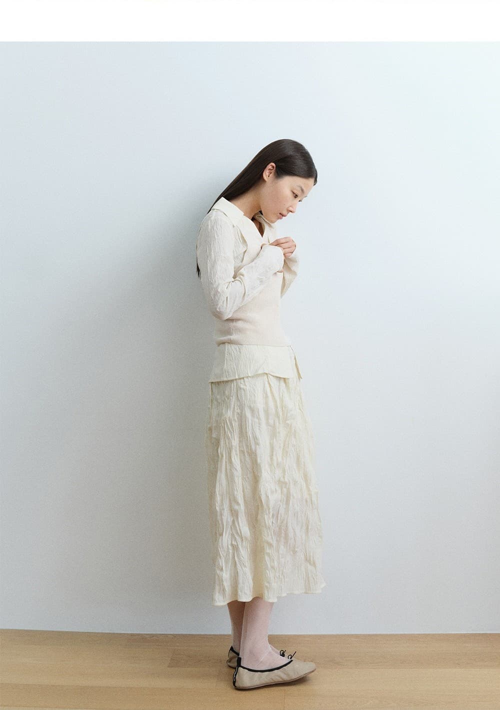 TFS FLARE CREASED SKIRT_IVORY — vue 6