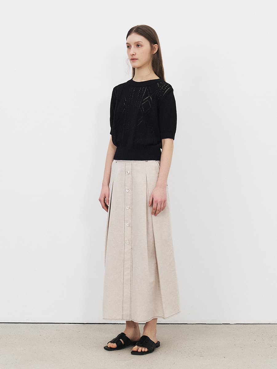 TFR LINEN STITCH BUTTON SKIRT_BEIGE — vue 2