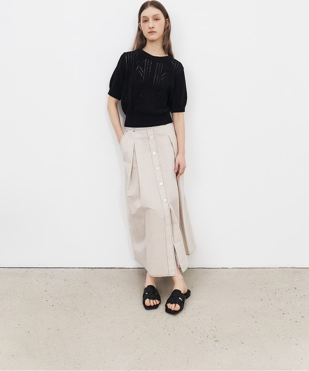 TFR LINEN STITCH BUTTON SKIRT_BEIGE — vue 7