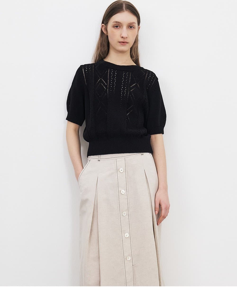 TFR LINEN STITCH BUTTON SKIRT_BEIGE — vue 8