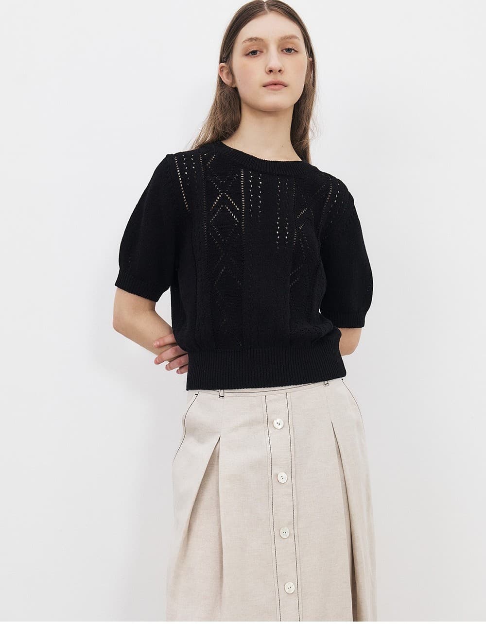 TFR LINEN STITCH BUTTON SKIRT_BEIGE — vue 9