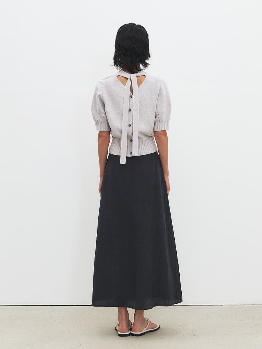 TFR CREASED SHEEN FLARE SKIRT_D-NAVY — vue 3