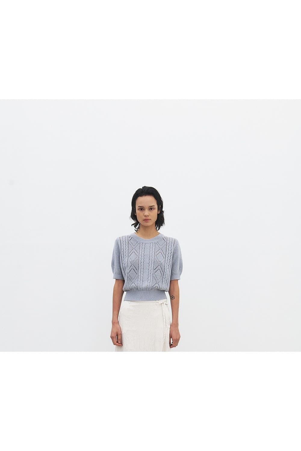 TFR CREASED SHEEN FLARE SKIRT_IVORY — vue 5