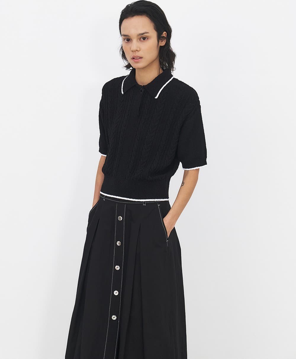 TFR PIQUE COLLAR KNIT TOP_BLACK&IVORY — vue 5