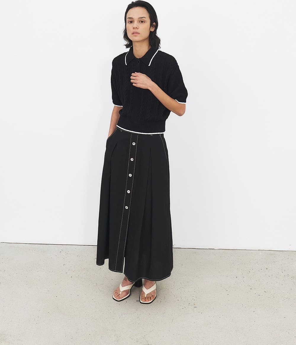 TFR PIQUE COLLAR KNIT TOP_BLACK&IVORY — vue 6