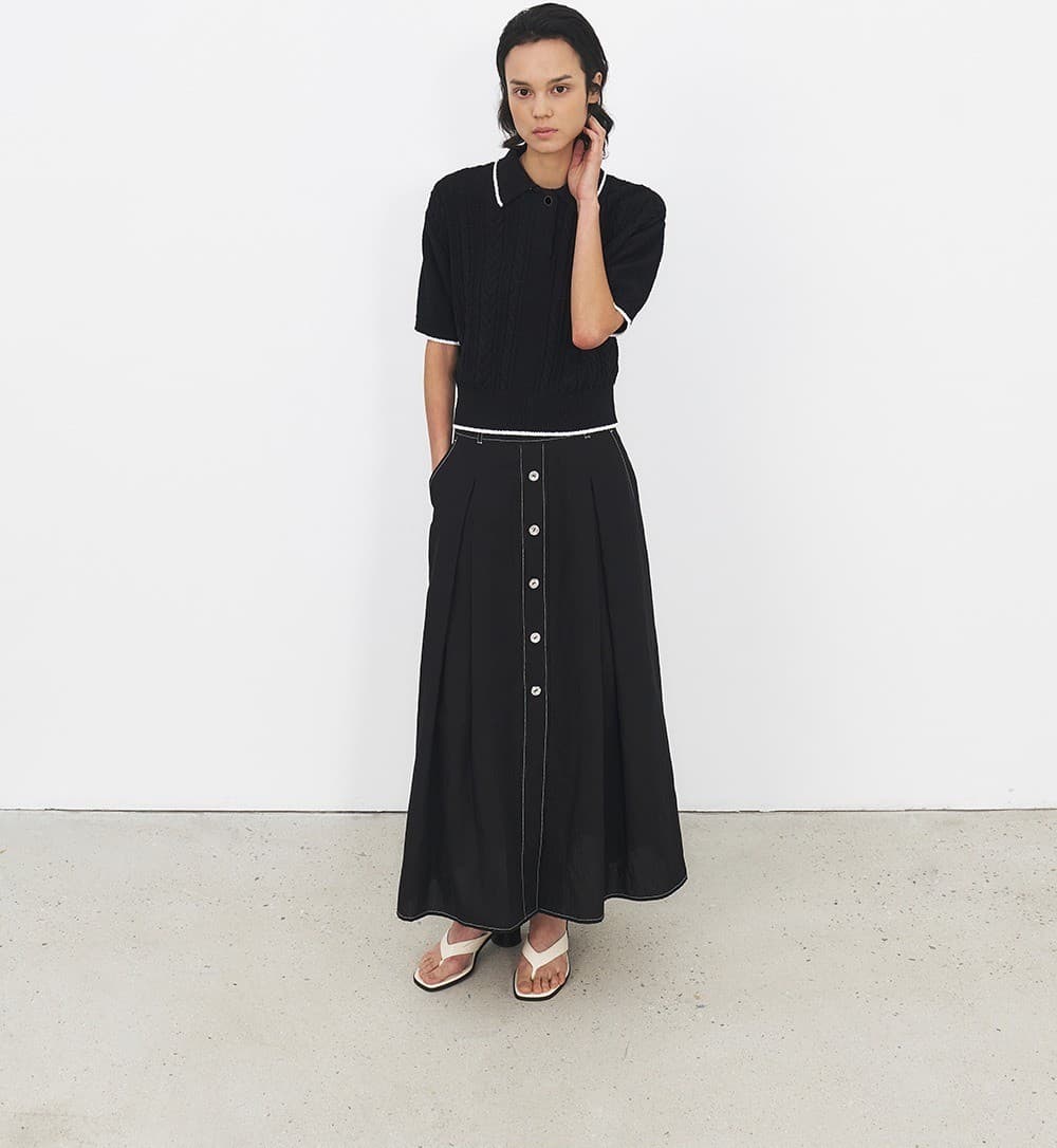 TFR PIQUE COLLAR KNIT TOP_BLACK&IVORY — vue 7