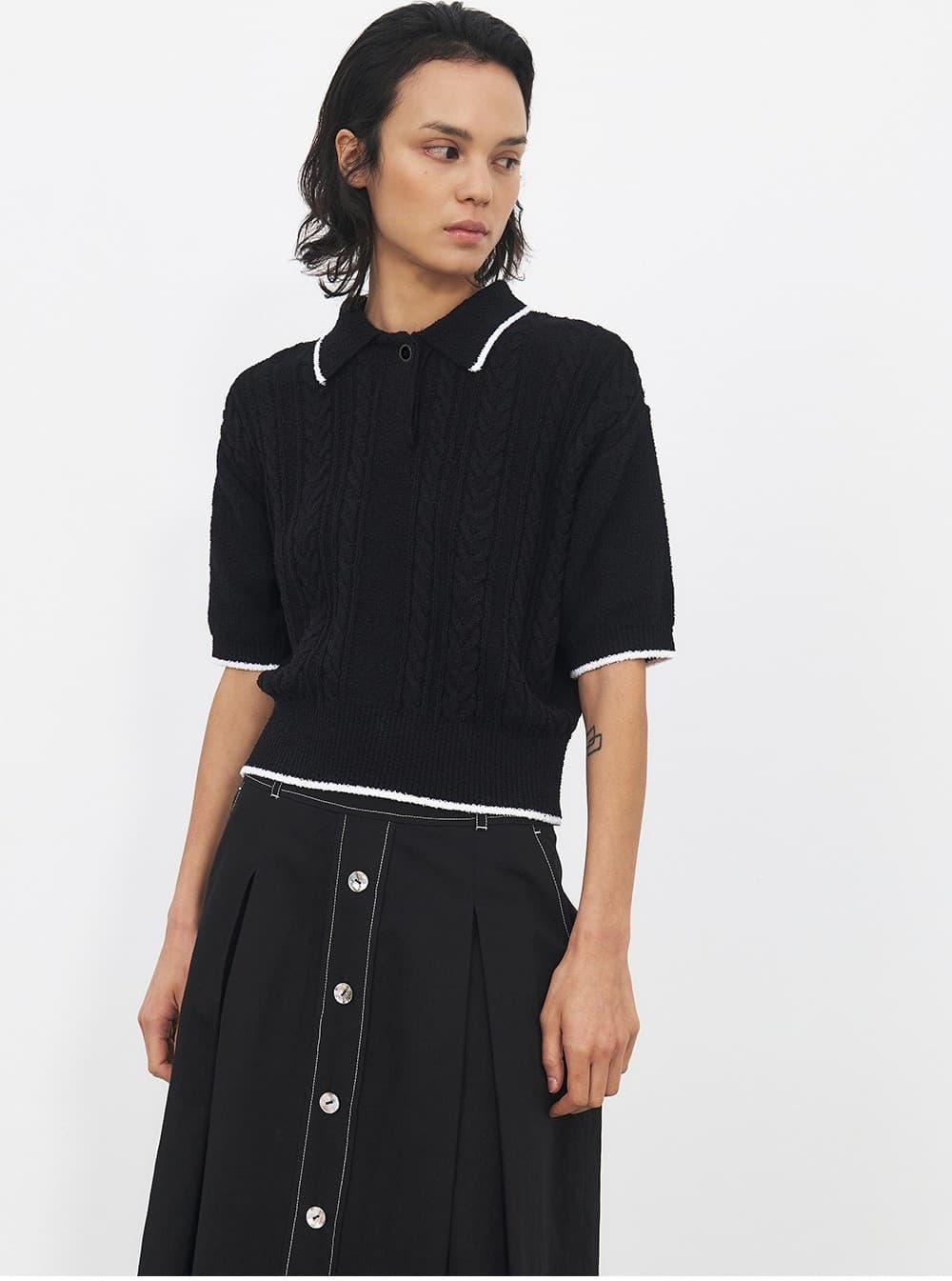TFR PIQUE COLLAR KNIT TOP_BLACK&IVORY — vue 10