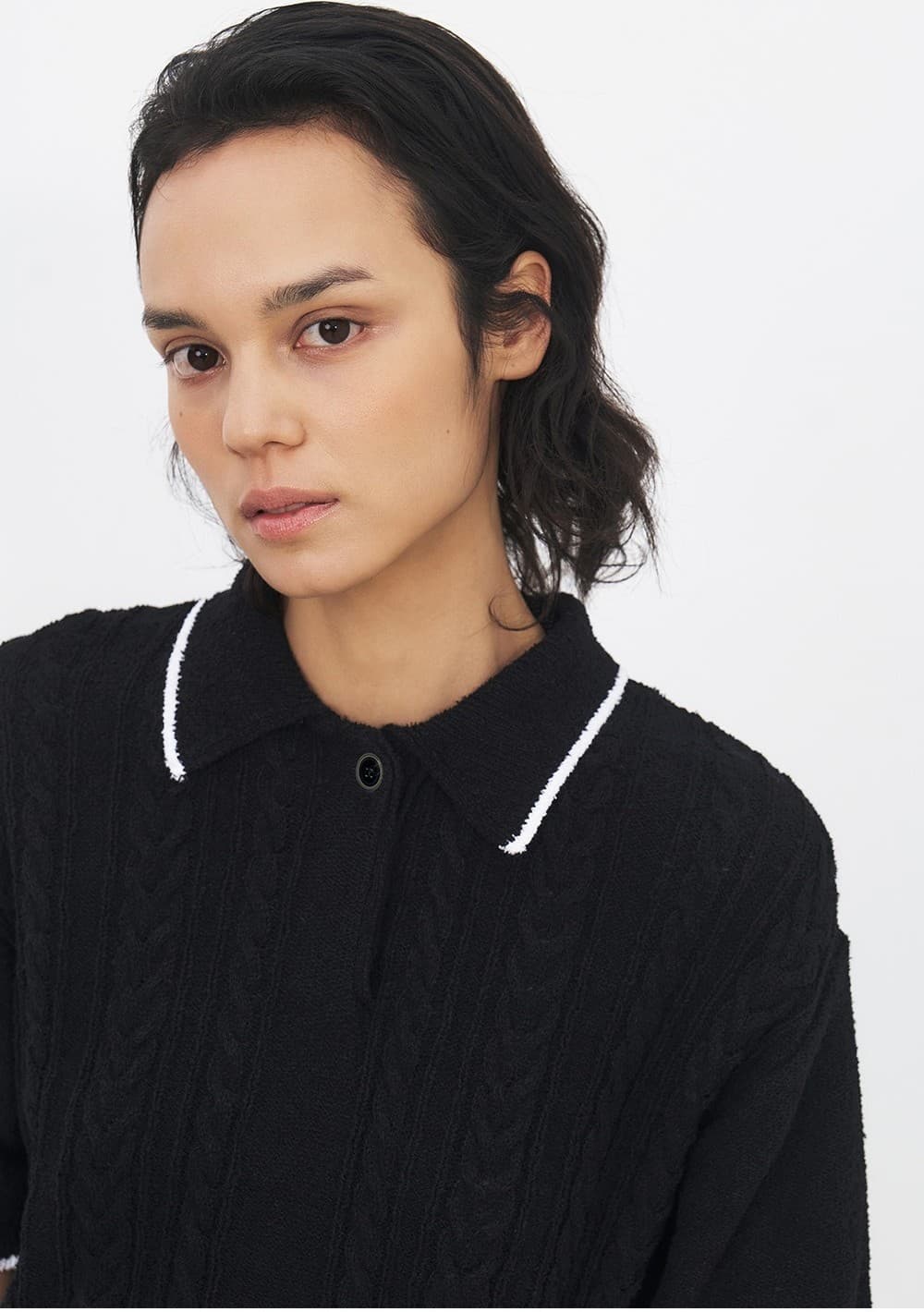 TFR PIQUE COLLAR KNIT TOP_BLACK&IVORY — vue 11