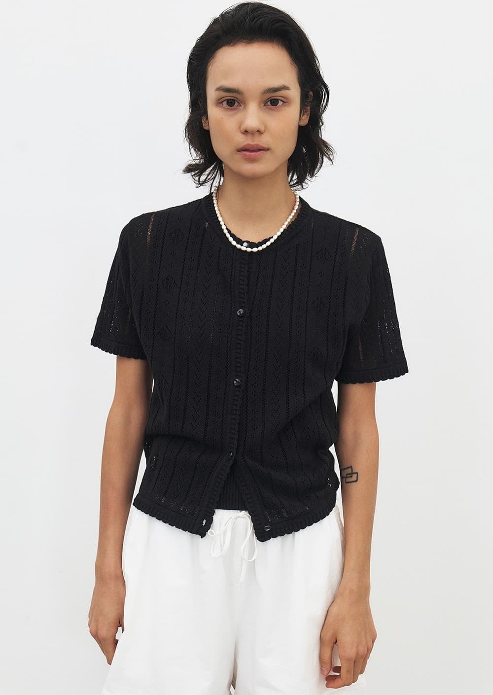 TFR CROCHET LACE KNIT CARDIGAN_BLACK — vue 5