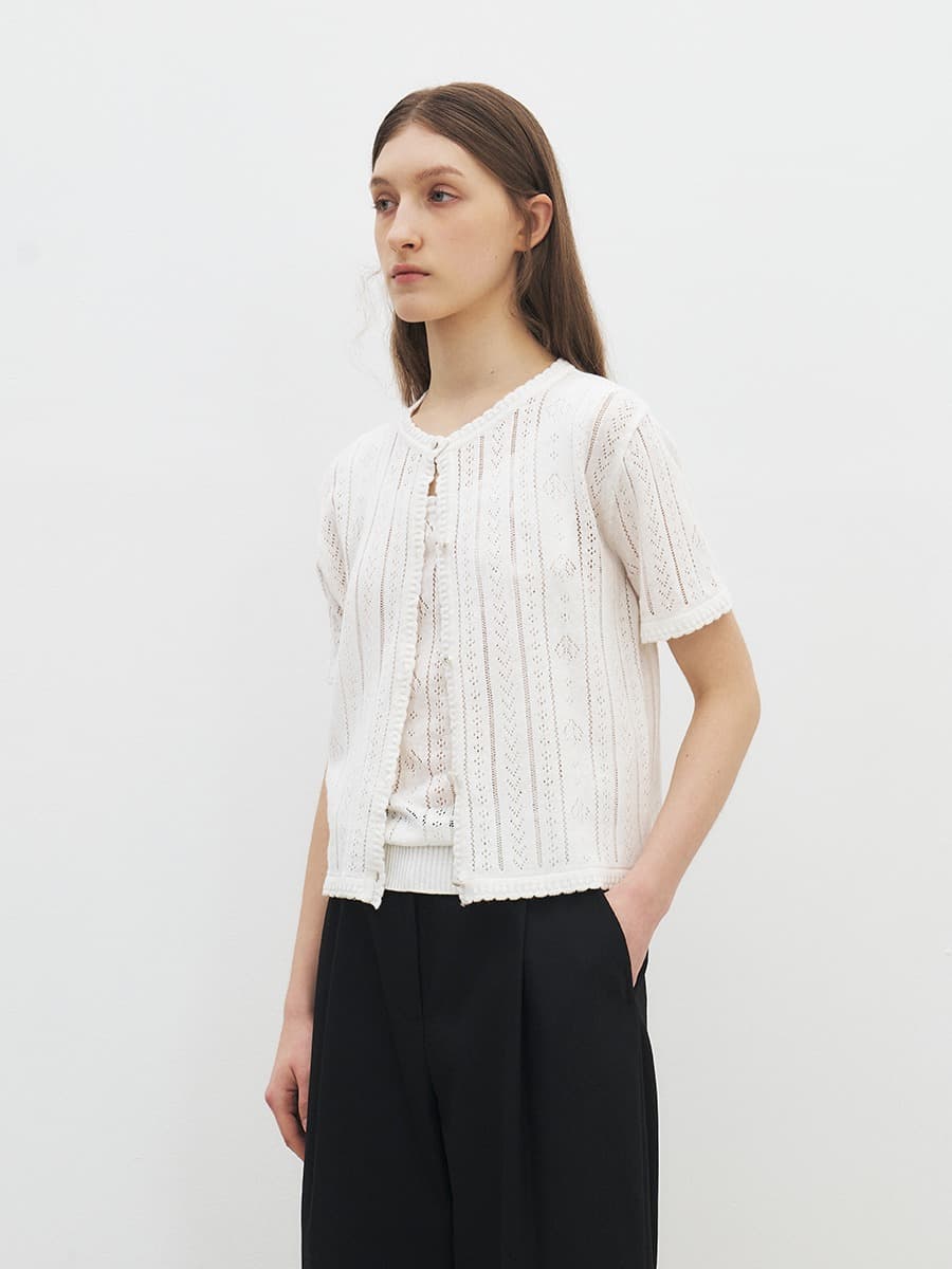 TFR CROCHET LACE KNIT CARDIGAN_IVORY — vue 2