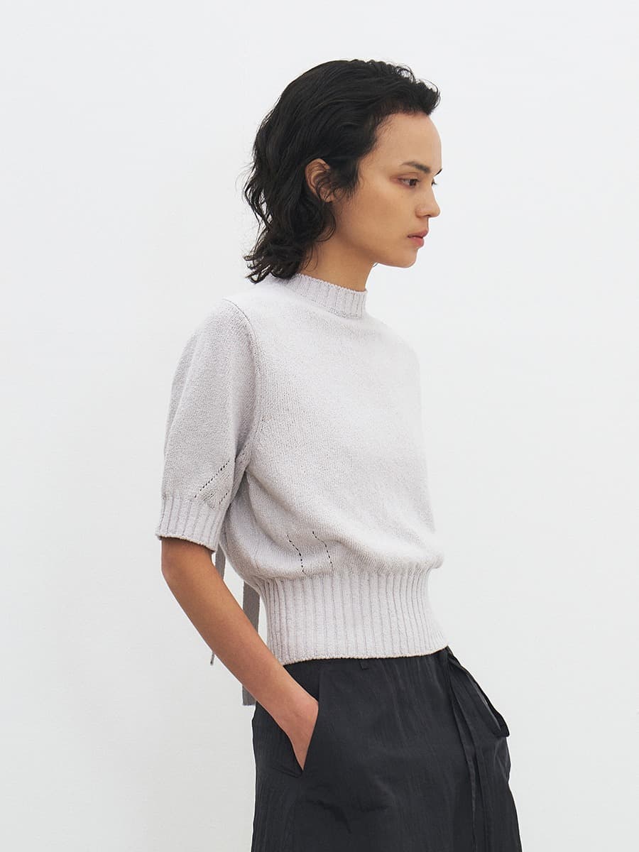 TFR BACK RIBBON KNIT CARDIGAN_L-GREY — vue 2