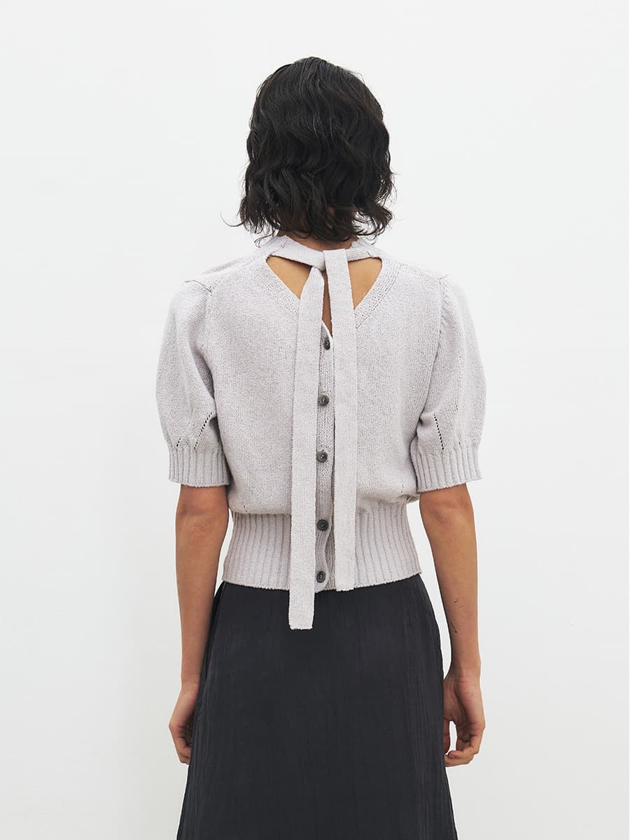 TFR BACK RIBBON KNIT CARDIGAN_L-GREY — vue 3