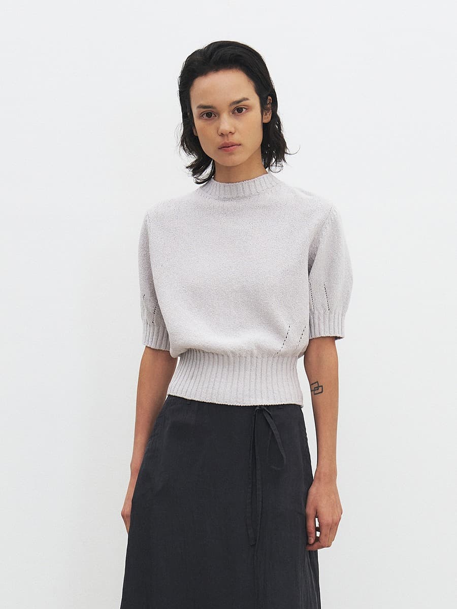TFR BACK RIBBON KNIT CARDIGAN_L-GREY — vue 1