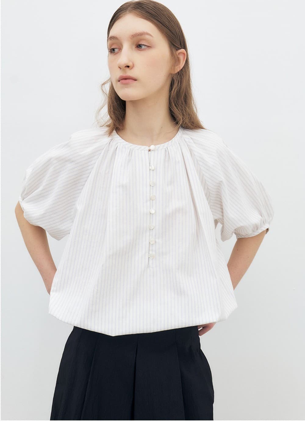 TFR SHIRRING PUFF BLOUSE_STRIPE — vue 5