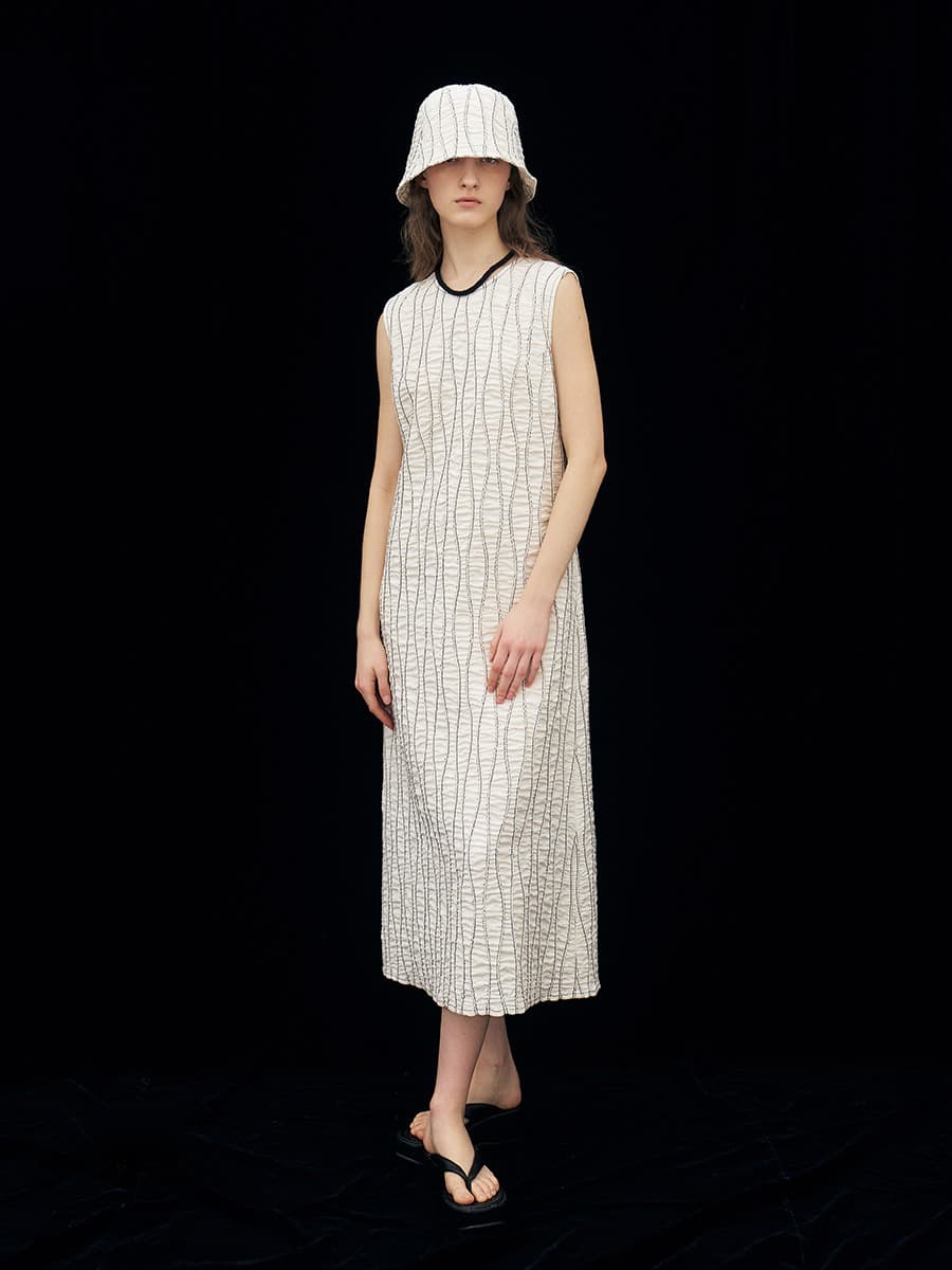 TFR SLEEVELESS STITCH COTTON DRESS_IVORY — vue 1