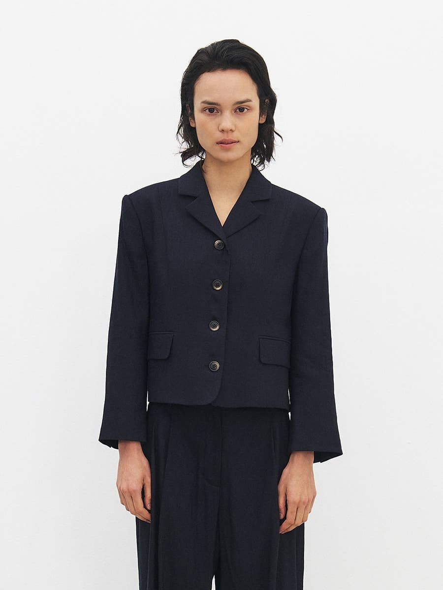 TFR LINEN CROP BLAZER_NAVY — vue 1