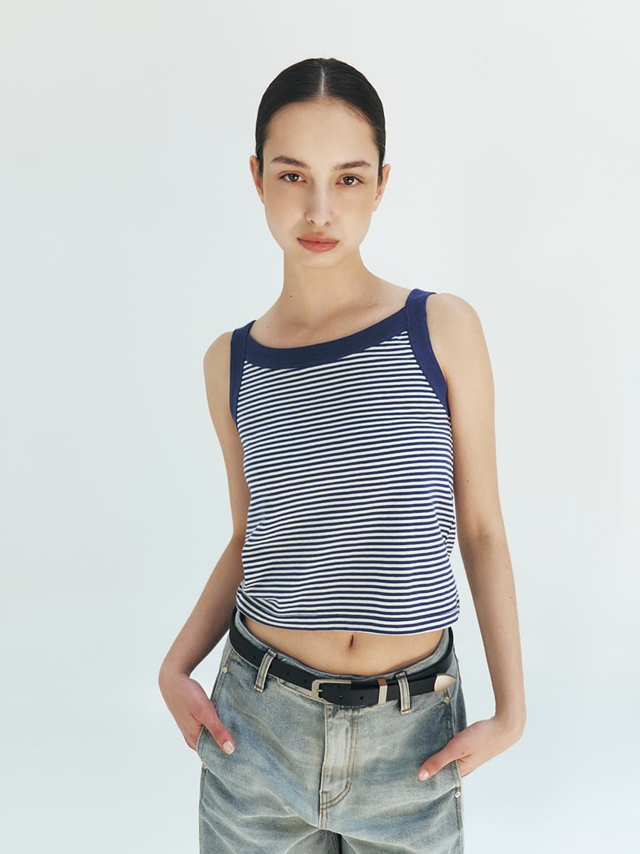 TFR STRIPE SLEEVELESS TOP_BLUE — vue 1
