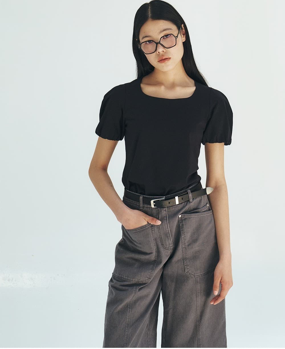 TFR SCOOP NECK PUFF SLEEVE TOP_BLACK — vue 6