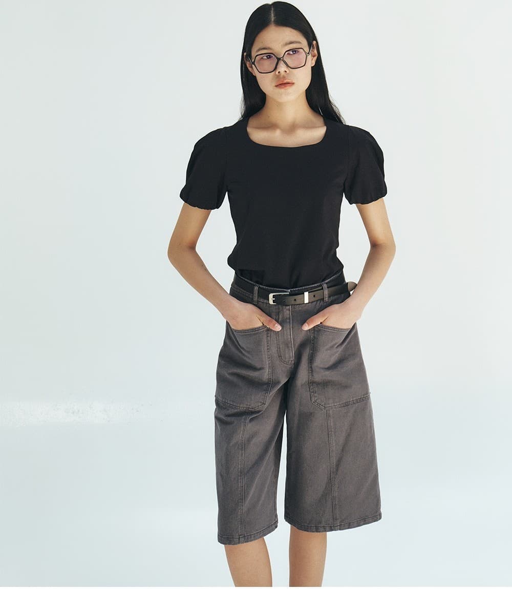 TFR SCOOP NECK PUFF SLEEVE TOP_BLACK — vue 7