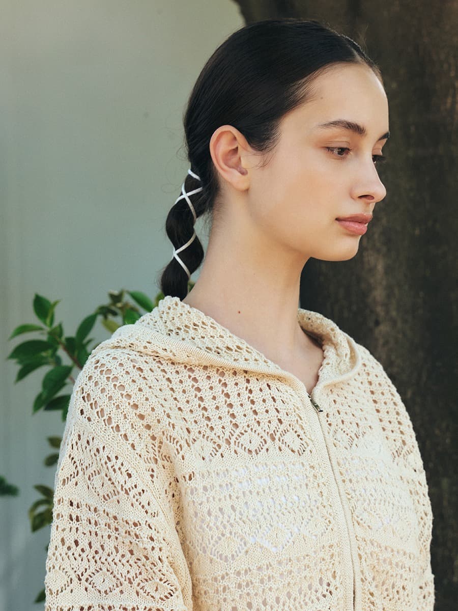 TFR CROCHET HOODED ZIP-UP KNIT TOP_BEIGE — vue 4