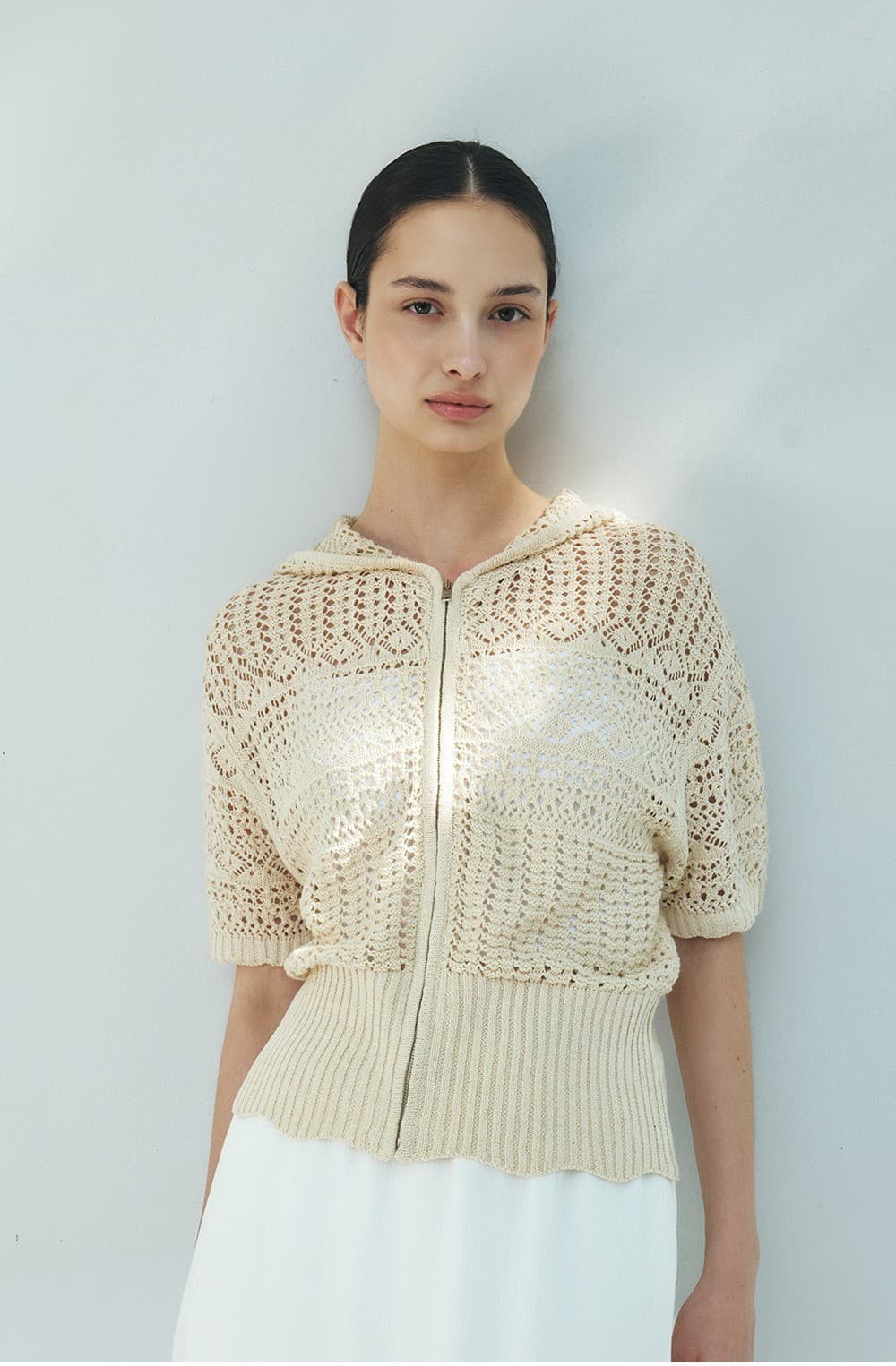 TFR CROCHET HOODED ZIP-UP KNIT TOP_BEIGE — vue 5