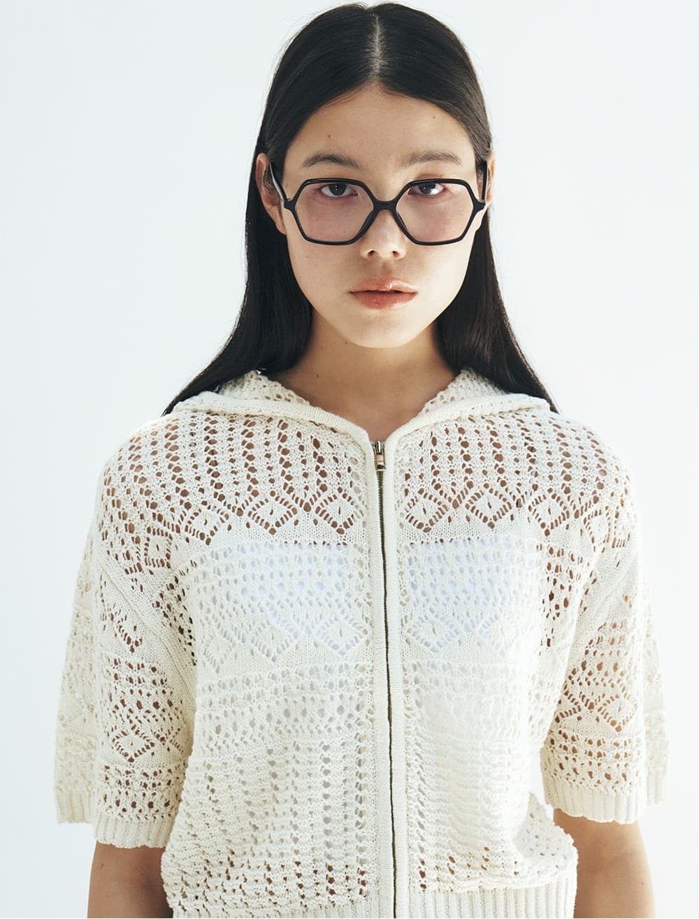 TFR CROCHET HOODED ZIP-UP KNIT TOP_WHITE — vue 6