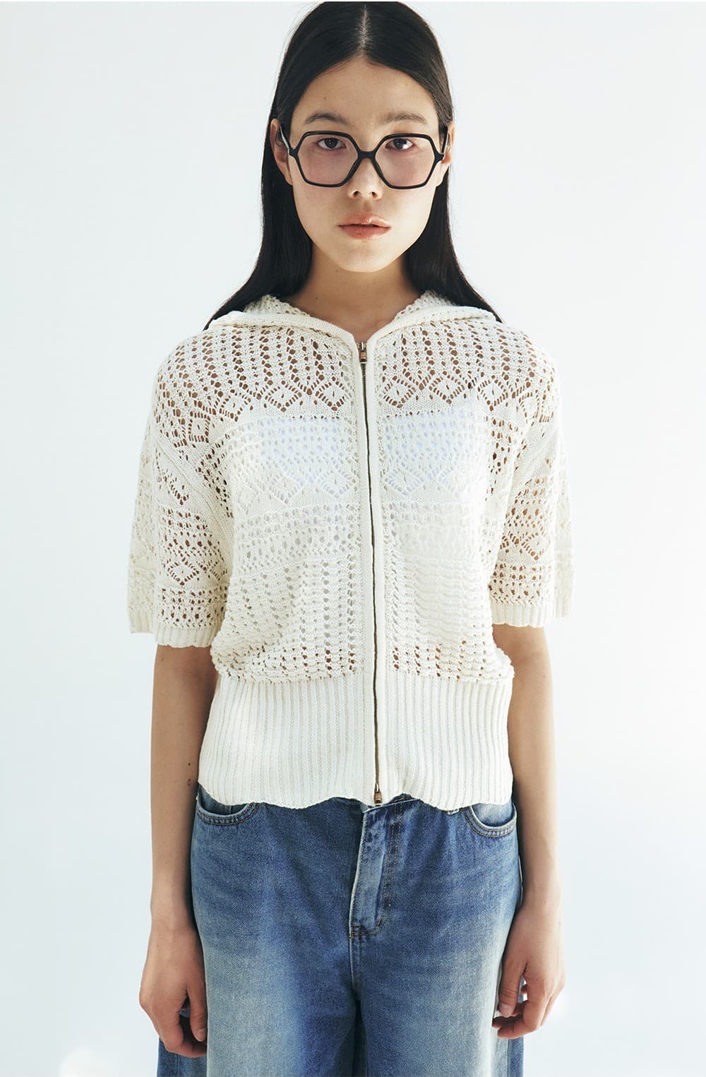 TFR CROCHET HOODED ZIP-UP KNIT TOP_WHITE — vue 7