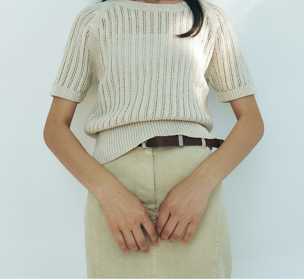 TFR ROUND NECK NETTED KNIT TOP_BEIGE — vue 9