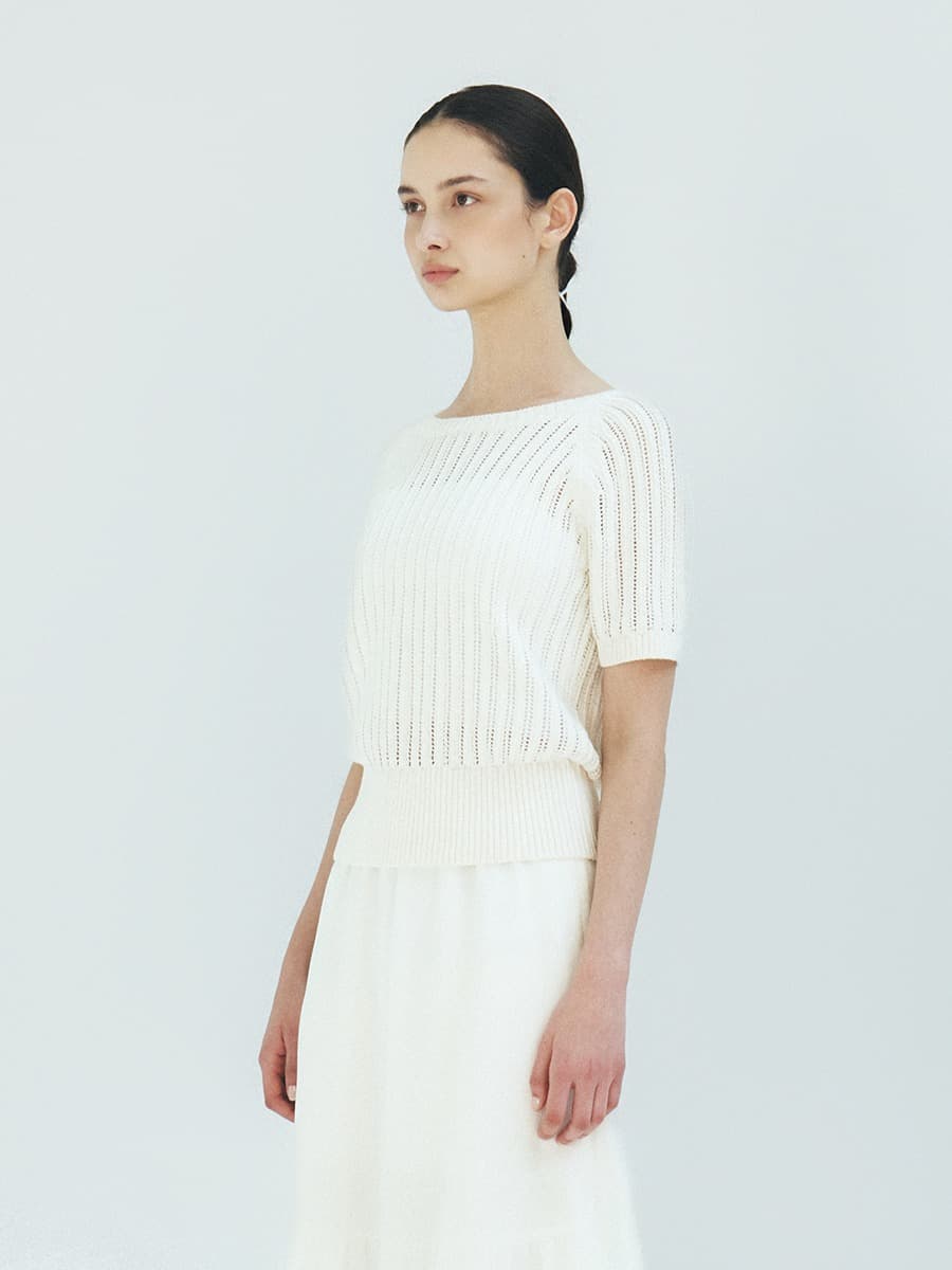 TFR ROUND NECK NETTED KNIT TOP_IVORY — vue 2