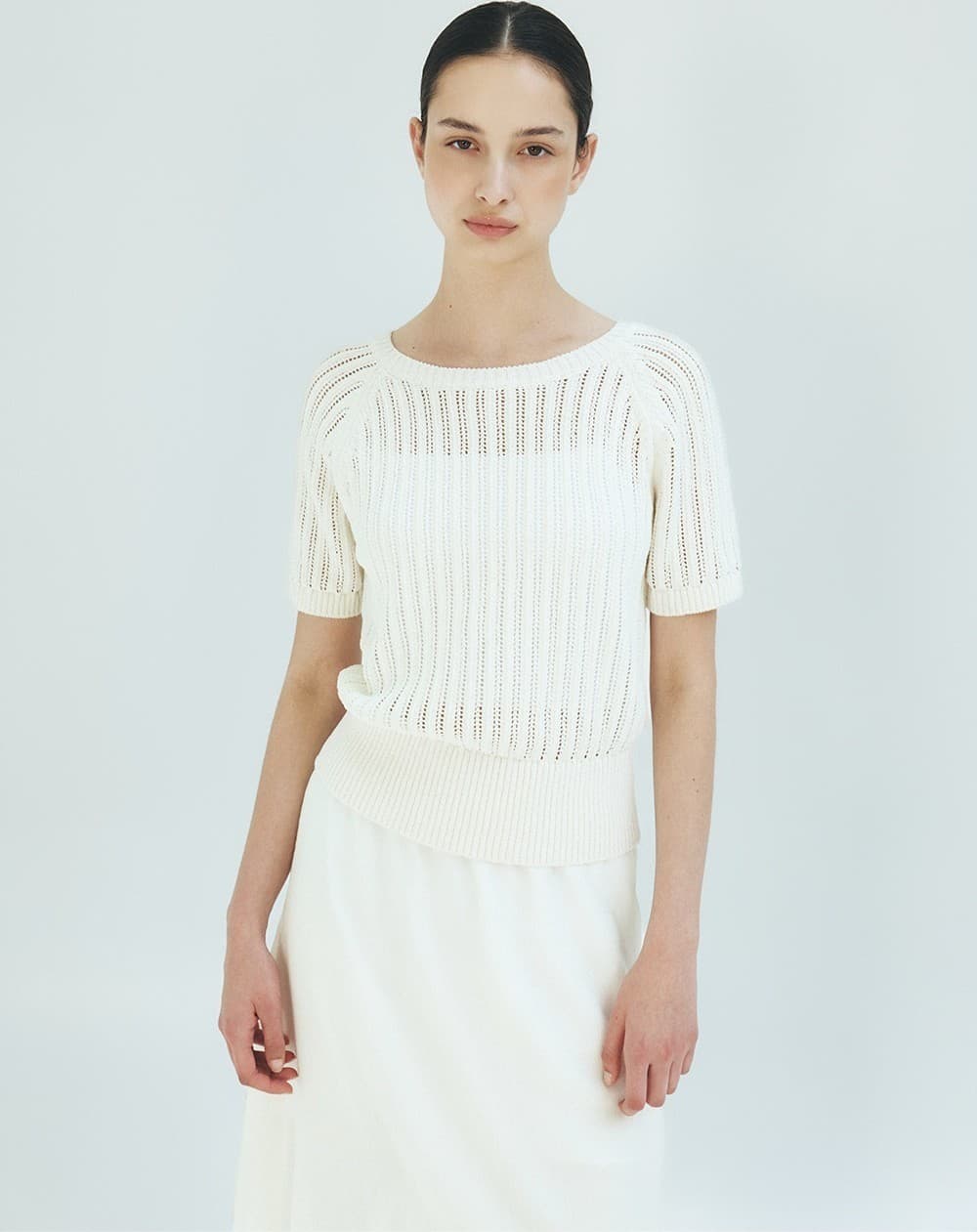 TFR ROUND NECK NETTED KNIT TOP_IVORY — vue 8