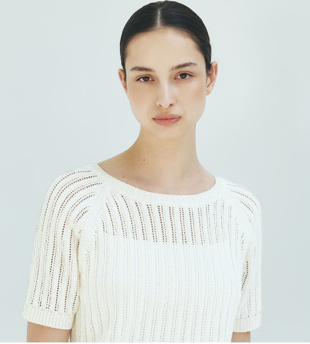 TFR ROUND NECK NETTED KNIT TOP_IVORY — vue 9