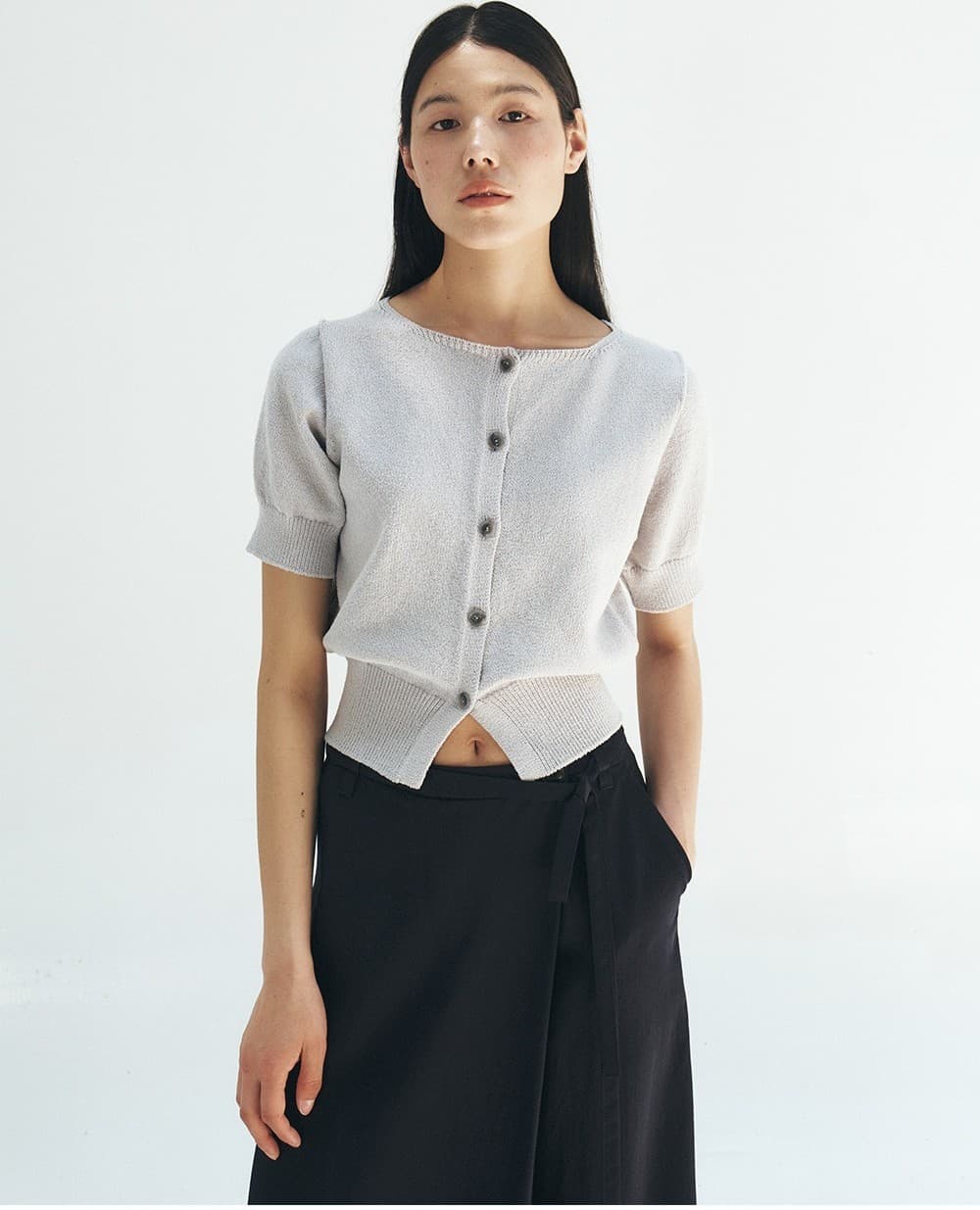 TFR BOAT NECK BUTTON KNIT CARDIGAN_L-GREY — vue 5