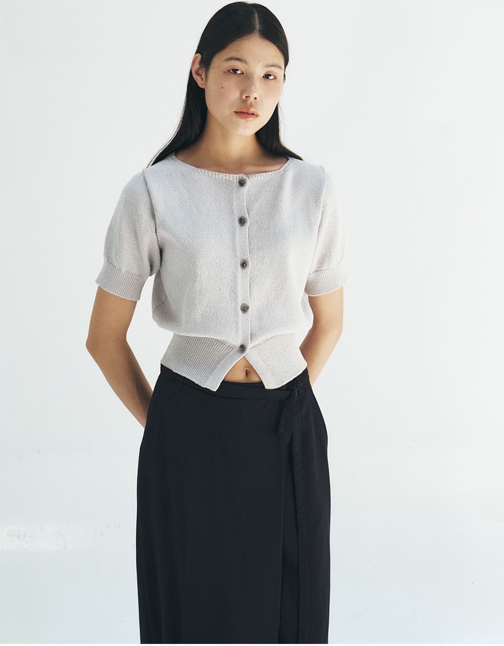 TFR BOAT NECK BUTTON KNIT CARDIGAN_L-GREY — vue 9