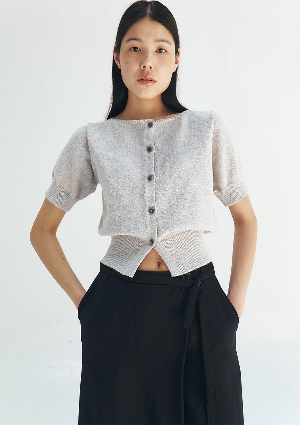 TFR BOAT NECK BUTTON KNIT CARDIGAN_L-GREY — vue 11